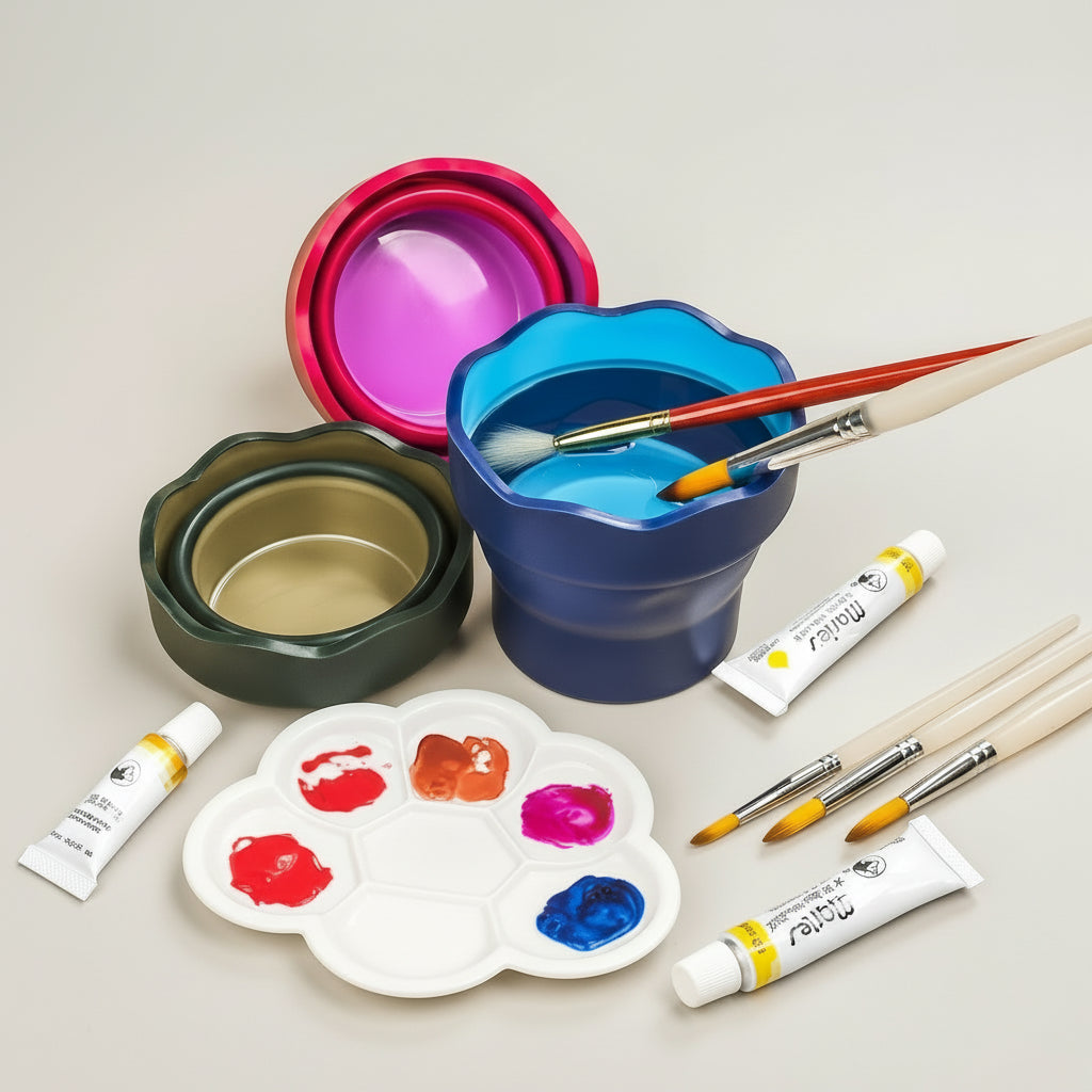 Silicone folding paintbrush wash cup